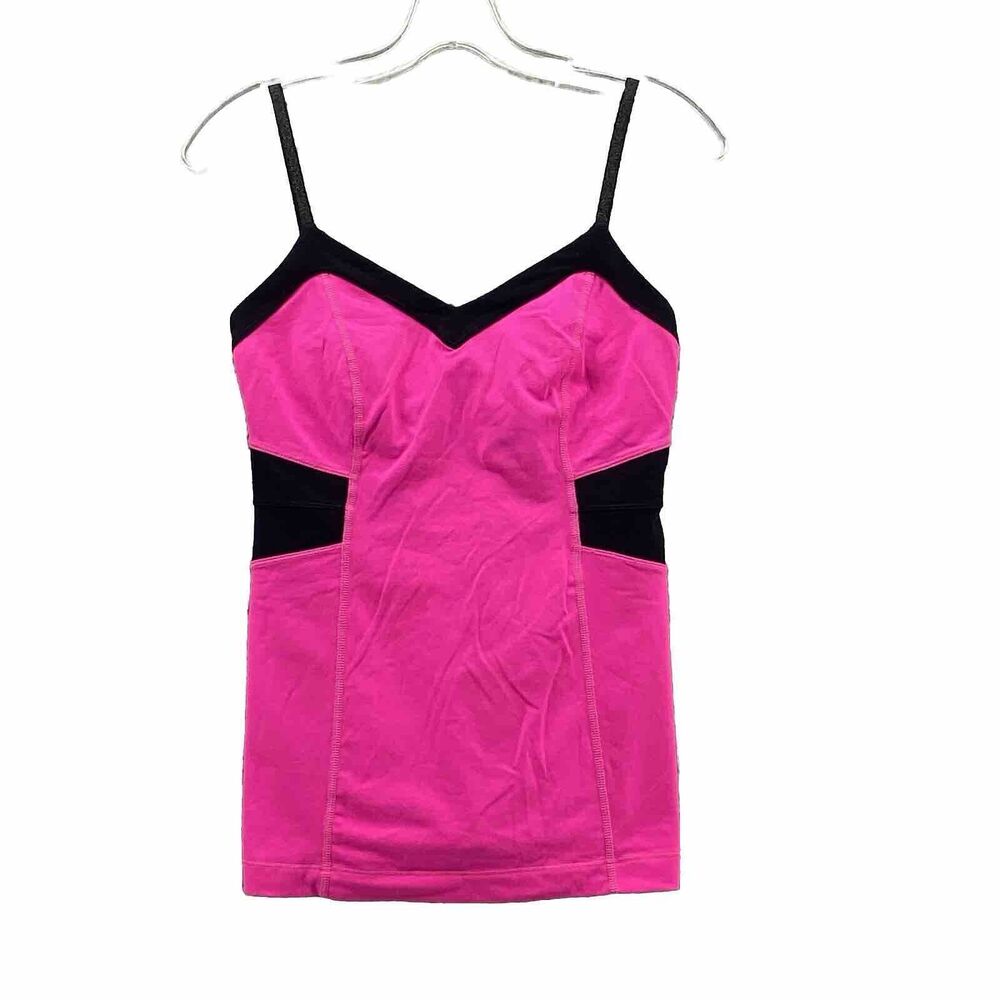 Lululemon Elongate Tank Top 6 Pink Black Built In Bra Yoga Pilates Workout Women